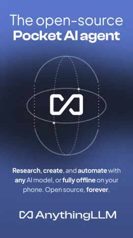 Visuel de l'appli AnythingLLM sur Android, en anglais, titré « The open-source Pocket AI agent » : le logo d'AnythingLLM sur fond bleu.