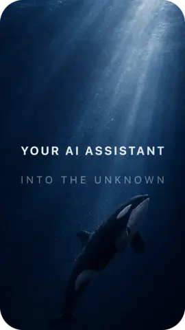 Visuel de l'appli DeepSeek sur Android : une orque sous l'eau et le slogan « Your AI assistant, into the unknown ».