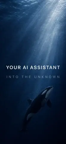 Visuel de l'appli DeepSeek sur iPhone : une orque sous l'eau et le slogan « Your AI assistant, into the unknown ».