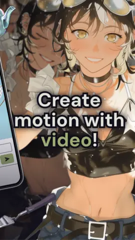Visuel de l'appli niji·journey sur Android, en anglais, titré « Create motion with video! » : une illustration de style manga à animer.