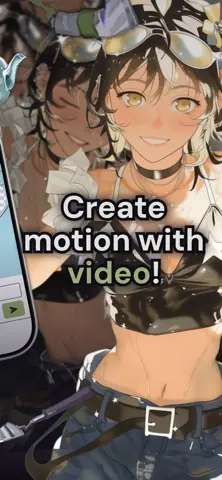 Visuel de l'appli niji·journey sur iPhone, en anglais, titré « Create motion with video! » : une illustration de style manga à animer.