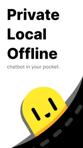 Visuel de l'appli PocketPal AI sur iPhone : sa mascotte jaune et le texte en anglais « Private, Local, Offline chatbot in your pocket ».