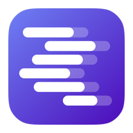 Carré aux coins arrondis en dégradé violet, barré de six traits horizontaux blancs décalés en escalier, chacun prolongé d'un trait plus pâle.